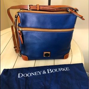 Dooney & Bourke crossbody in saddle and indigo medium size with gold hardware